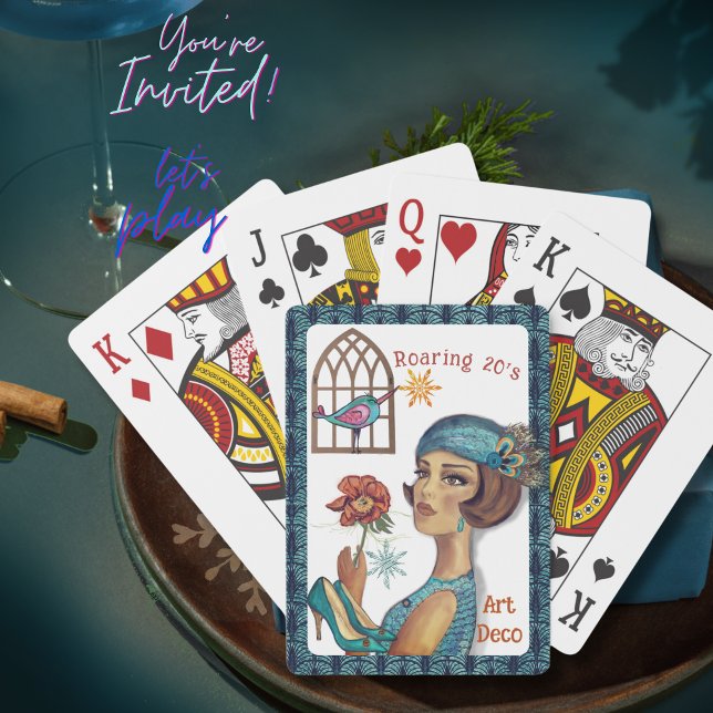 Roaring 20's Art Deco Blue Trim Playing Cards (Roaring 20's Art Deco Blue Trim Poker Cards)