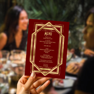 Roaring 20s Art Deco Burgundy   Gold 40th   Menu