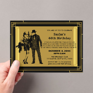 Roaring 20s art deco flapper girl and gangster acrylic invitations
