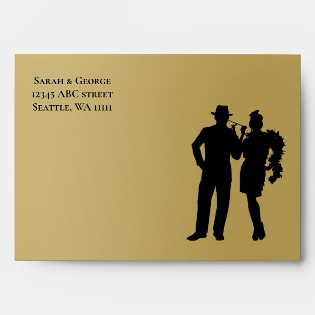 Roaring 20s art deco flapper girl and gangster envelope (Front)