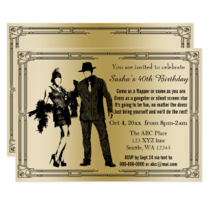 Roaring 20s art deco flapper girl and gangster invitation