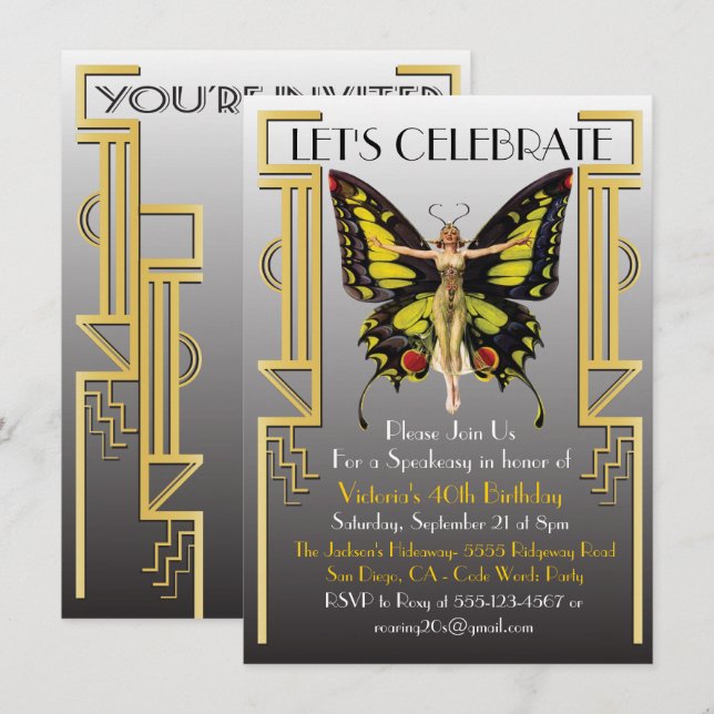 Roaring 20's Art Deco Flapper Party Invitation (Front/Back)