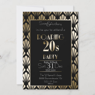 Roaring 20s Art Deco Gatsby Theme Gold Invitation