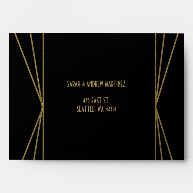 Roaring 20s art deco Great Gatsby Black Gold Envelope (Front)