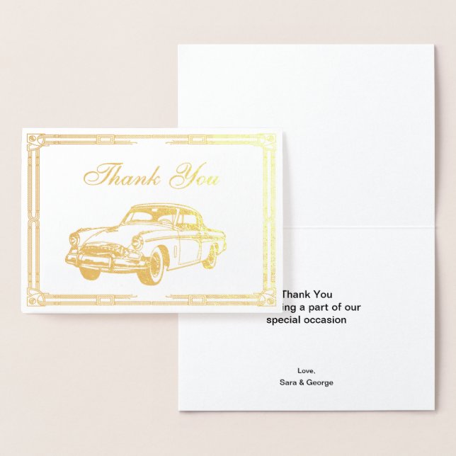 Roaring 20s art deco Retro Car Thank You Foil Card (Display)