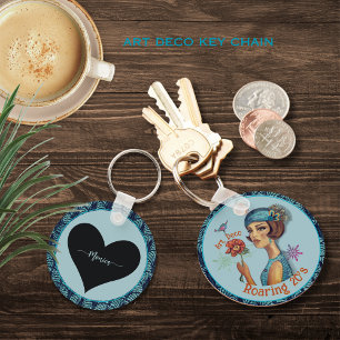 Roaring 20's Art Deco Style in Blue Key Ring