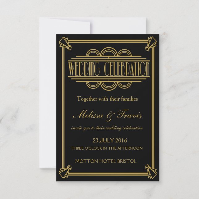 Roaring 20's Art Deco wedding Invitation (Front)