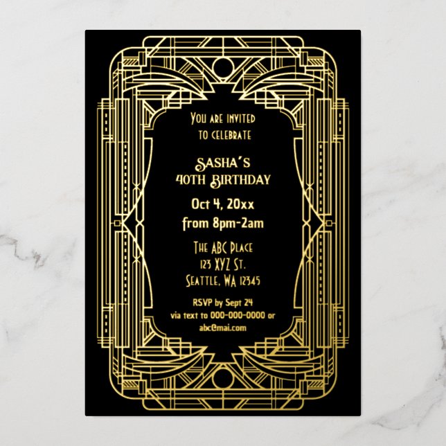 Roaring 20s art great Gatsby Art Deco Birthday (Front)