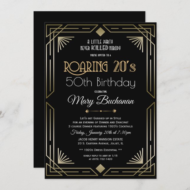 Roaring 20s Birthday Invitation (Front/Back)