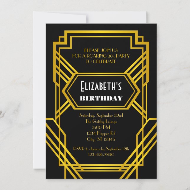 Roaring 20's Birthday Invitation (Front)