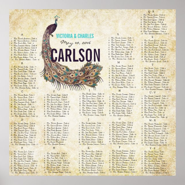 Roaring 20s Damask Peacock Gold Seating Chart (Front)
