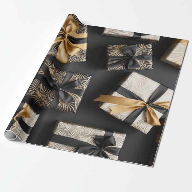Roaring '20s, featuring art deco patterns gold wrapping paper (Unrolled)