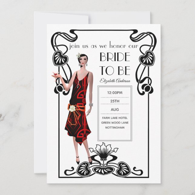 Roaring 20s Flapper Art Deco Gatsby Bridal Shower Invitation (Front)