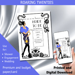 Roaring 20s Flapper Art Deco Gatsby Bridal Shower Invitation