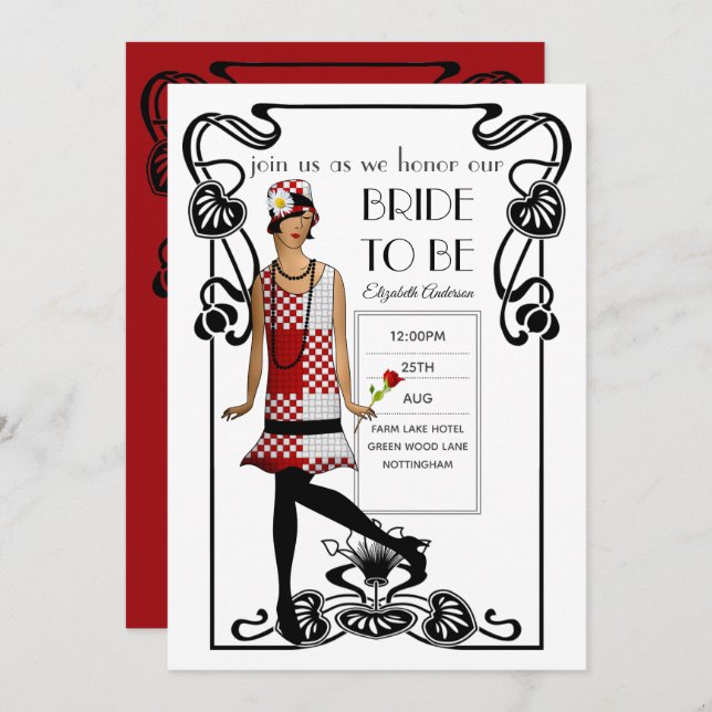 Roaring 20s Flapper Art Deco Gatsby Bridal Shower Invitation (Front/Back)