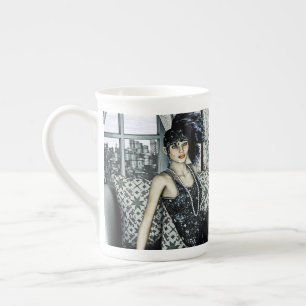 Roaring 20s Flapper Fashion Art Illustration Bone China Mug