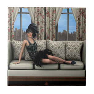 Roaring 20s Flapper Fashion Art Illustration Ceramic Tile