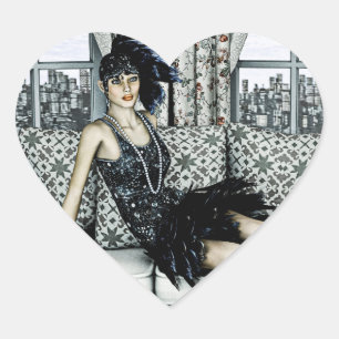 Roaring 20s Flapper Fashion Art Illustration Heart Sticker