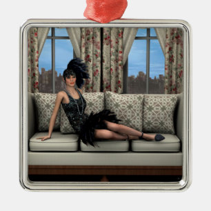 Roaring 20s Flapper Fashion Art Illustration Metal Tree Decoration