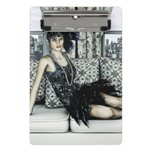 Roaring 20s Flapper Fashion Art Illustration Mini Clipboard