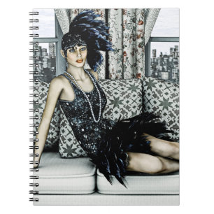 Roaring 20s Flapper Fashion Art Illustration Notebook