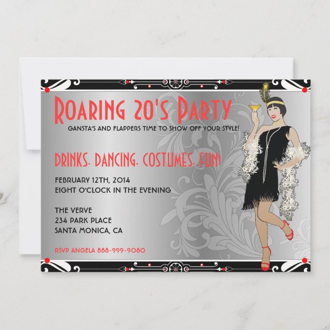 Roaring 20's Flapper Girl Retro Invitations (Front)