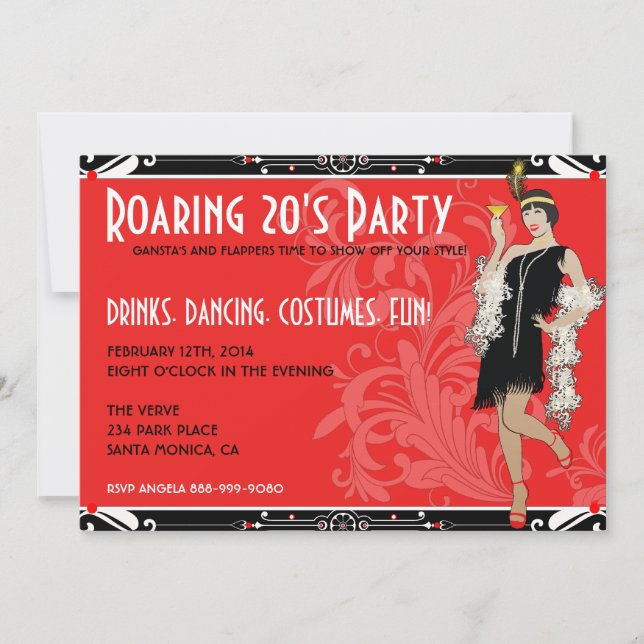 Roaring 20's Flapper Girl Retro Invitations (Front)