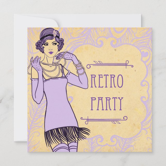 Roaring 20's Flapper Girl Retro Party Invitations (Front)
