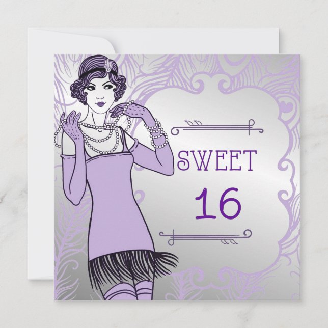 Roaring 20's Flapper Girl Retro Sweet 16th Party Invitation (Front)
