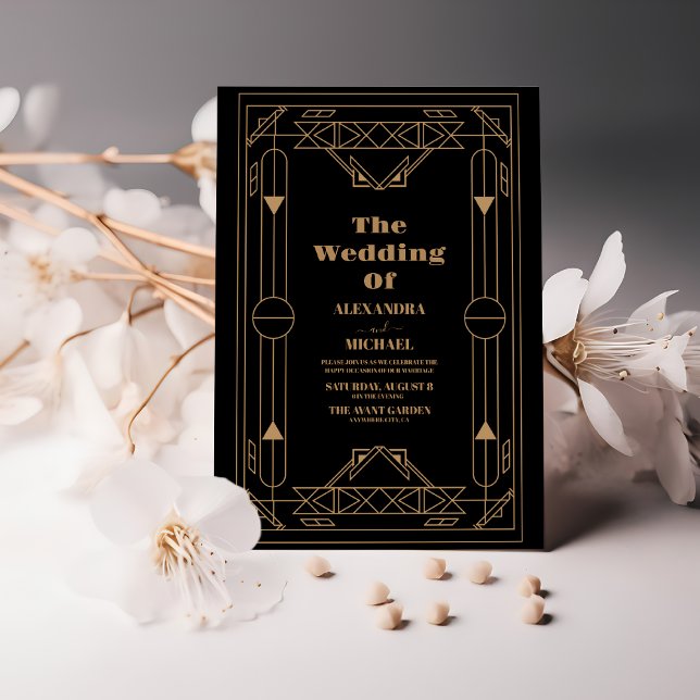  Roaring 20s Gold Art Deco Wedding Invitation (Creator Uploaded)