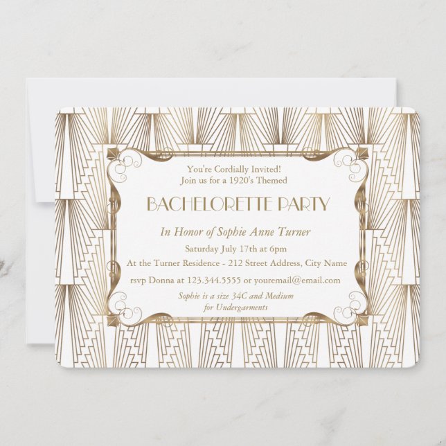 Roaring 20's Great Gatsby White Bachelorette Party Invitation (Front)