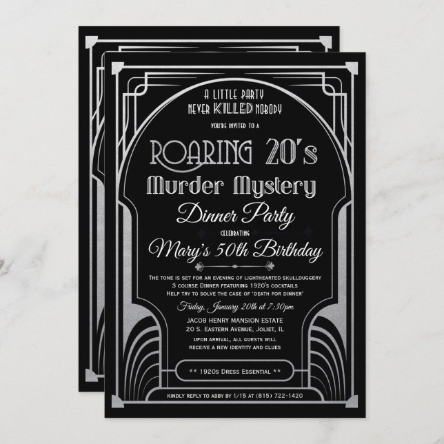 Roaring 20s Murder Mystery Invitation (Front/Back)