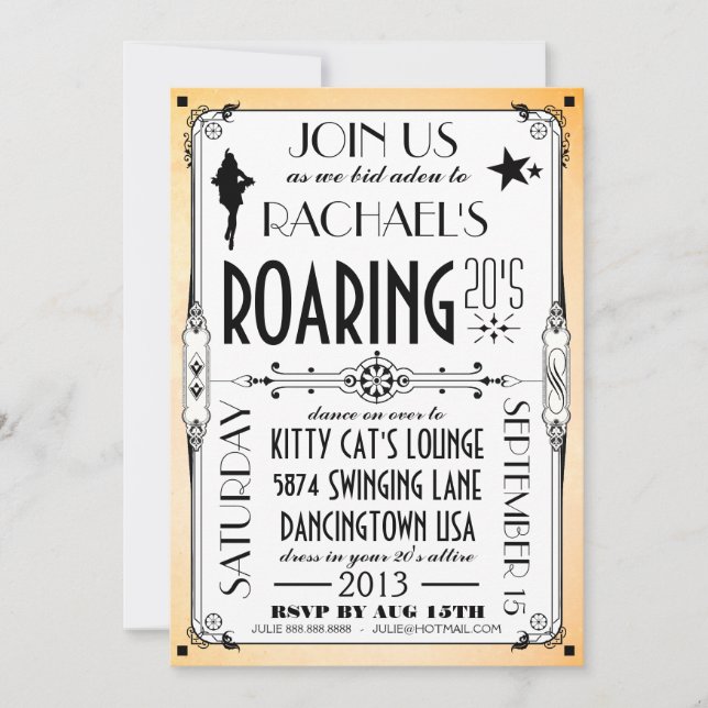 Roaring 20's Retro Art Deco Party Invitation (Front)