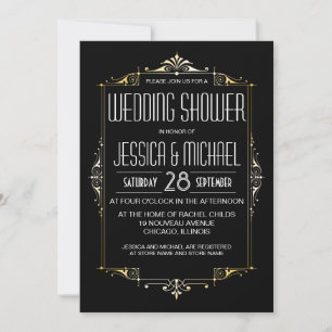 Roaring 20's Theme Wedding Shower   Art Deco Style Invitation