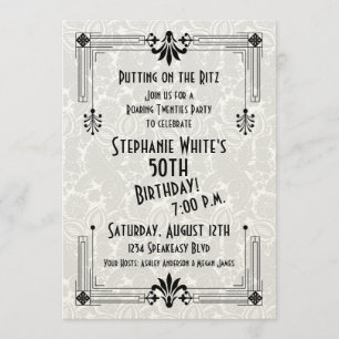 Roaring 20s Twenties Art Deco 50th Birthday Party Invitation