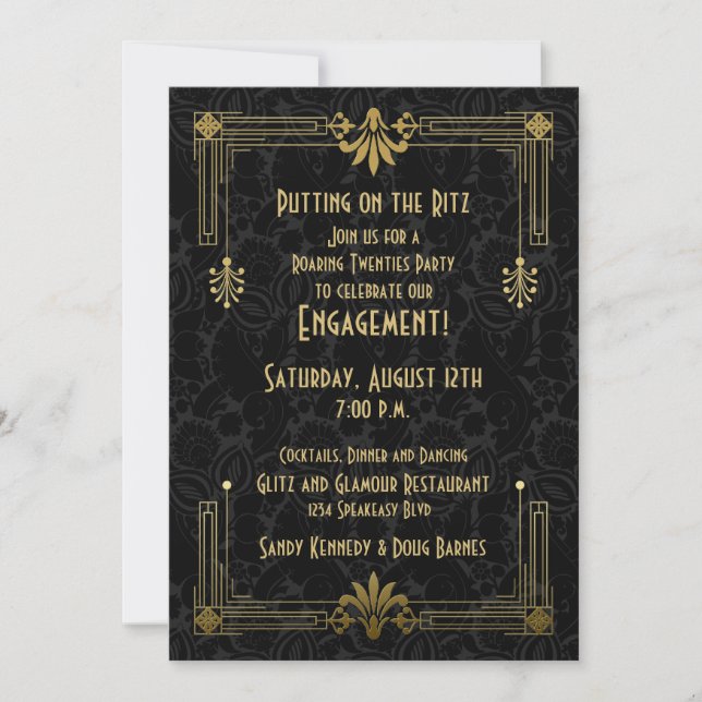 Roaring 20s Twenties Art Deco Engagement Party Invitation (Front)