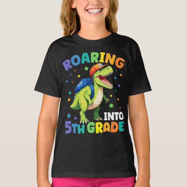 Roaring 5th Grade Dinosaur T Rex Back To School  T-Shirt (Front)