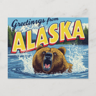 Roaring Alaska Grizzly Bear Art Postcard