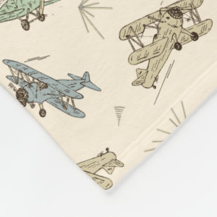 Roaring Art Deco Bi-planes - blue green pattern.   Fleece Blanket