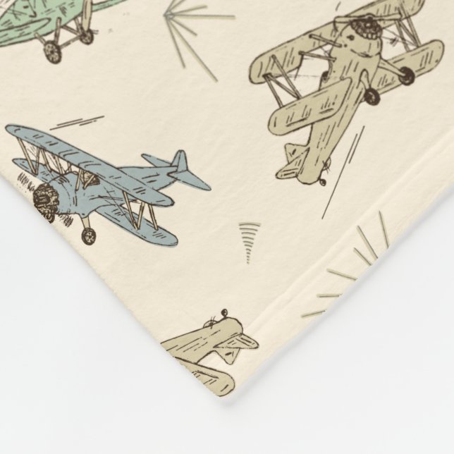 Roaring Art Deco Bi-planes - blue green pattern.   Fleece Blanket (Corner)