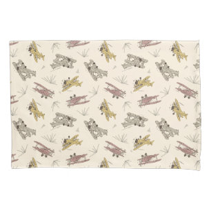 Roaring Art Deco Bi-planes - red yellow pattern.   Pillowcase