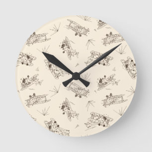 Roaring Art Deco Bi-planes - sketched pattern.   Round Clock