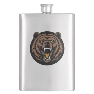Roaring Bear Power Emblem Hip Flask