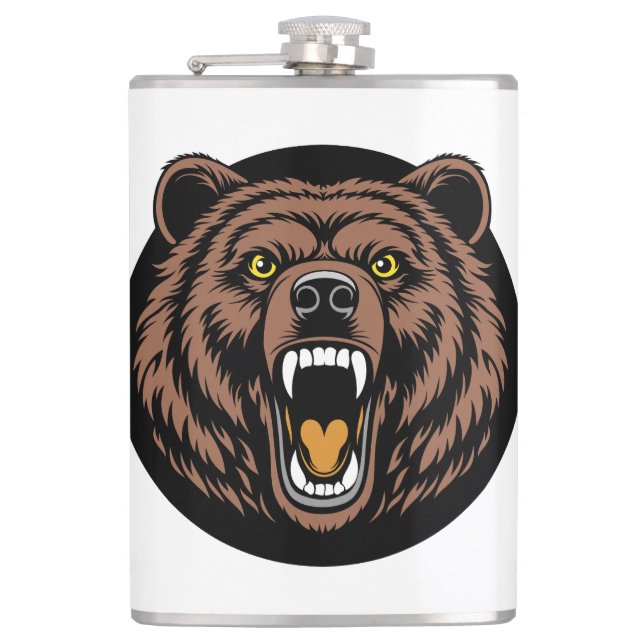 Roaring Bear Power Emblem Hip Flask (Front)