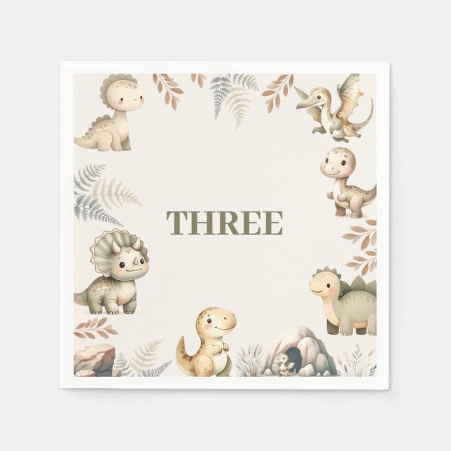 Roaring Boho Dinosaur Theme Birthday Napkin (Front)