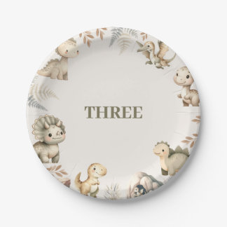 Roaring Boho Dinosaur Theme Birthday Paper Plate