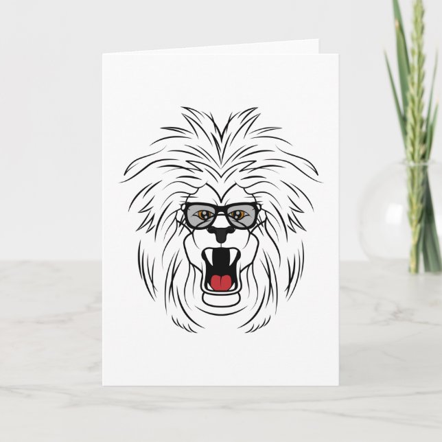 Roaring cool lion with glasses shows the boss card (Front)