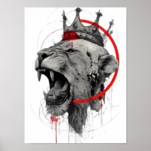 Roaring Crowned Lion Trash Polka Poster