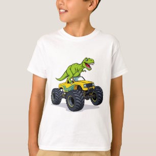 Roaring Dino on Wheels Cartoon Monster Truck Fun T-Shirt