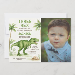 Roaring Dinosaur Birthday Invitations with photo
